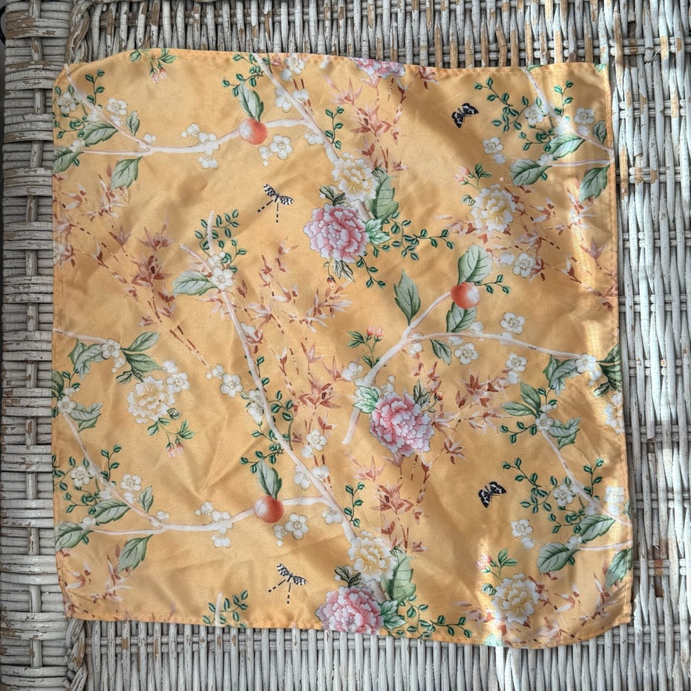 Anthropologie Yellow Floral & Fruit Print Small Scarf